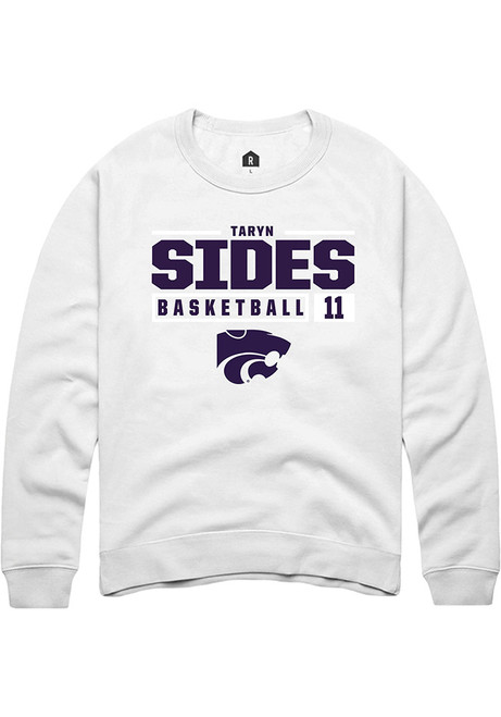 Taryn Sides Rally Mens White K-State Wildcats NIL Stacked Box Crew Sweatshirt