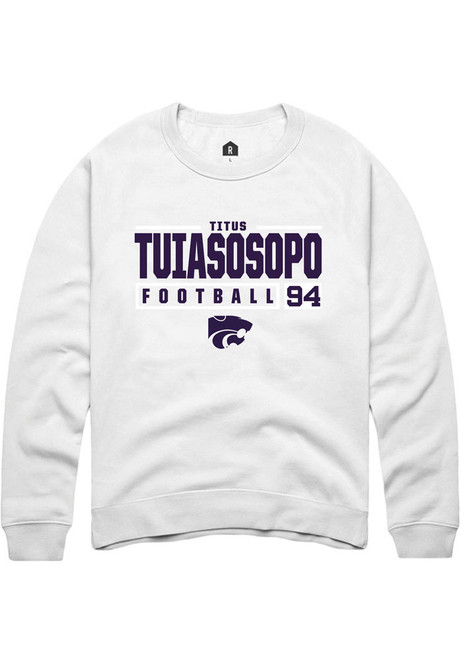 Titus Tuiasosopo Rally Mens White K-State Wildcats NIL Stacked Box Crew Sweatshirt