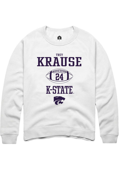 Trey Krause Rally Mens White K-State Wildcats NIL Sport Icon Crew Sweatshirt