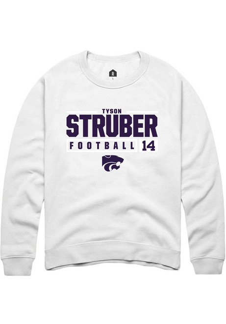 Tyson Struber Rally Mens White K-State Wildcats NIL Stacked Box Crew Sweatshirt