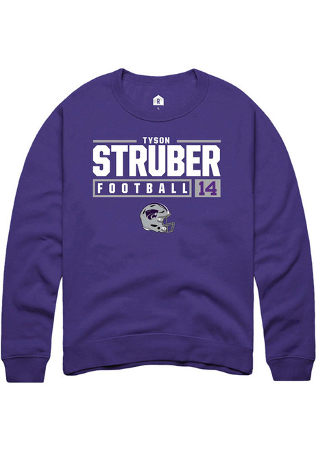 Tyson Struber Rally Mens Purple K-State Wildcats NIL Stacked Box Crew Sweatshirt