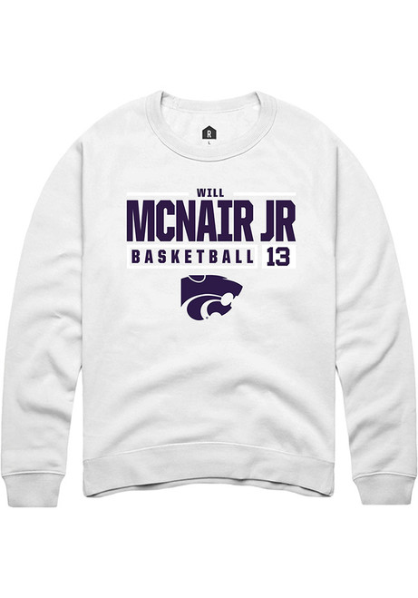 Will McNair Jr. Rally Mens White K-State Wildcats NIL Stacked Box Crew Sweatshirt