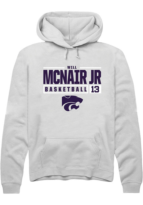 Will McNair Jr. Rally Mens White K-State Wildcats NIL Stacked Box Hooded Sweatshirt