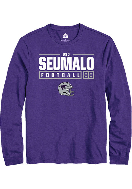 Uso Seumalo Rally Mens Purple K-State Wildcats NIL Stacked Box Tee