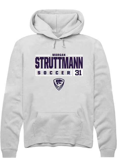 Morgan Struttmann Rally Mens White K-State Wildcats NIL Stacked Box Hooded Sweatshirt