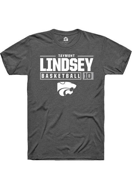 Taymont Lindsey Dark Grey K-State Wildcats NIL Stacked Box Short Sleeve T Shirt