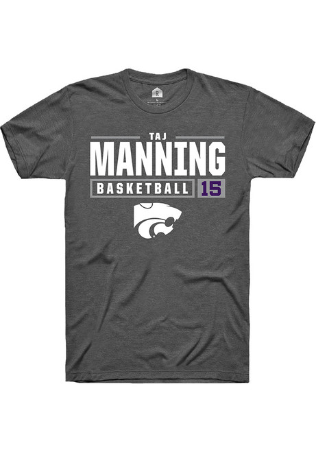 Taj Manning Dark Grey K-State Wildcats NIL Stacked Box Short Sleeve T Shirt