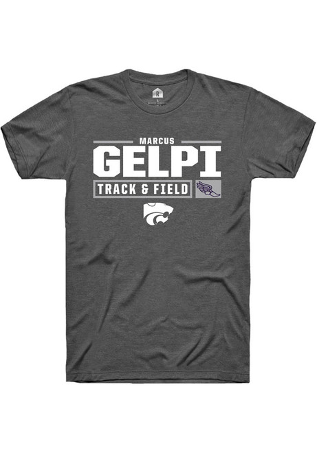 Marcus Gelpi Dark Grey K-State Wildcats NIL Stacked Box Short Sleeve T Shirt