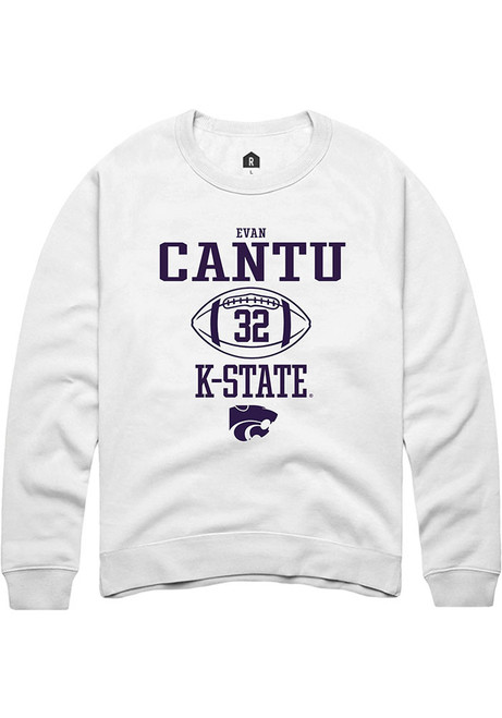 Evan Cantu Rally Mens White K-State Wildcats NIL Sport Icon Crew Sweatshirt