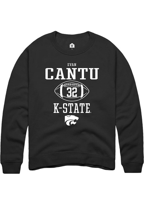 Evan Cantu Rally Mens Black K-State Wildcats NIL Sport Icon Crew Sweatshirt