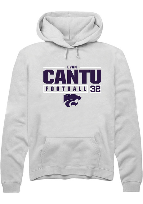 Evan Cantu Rally Mens White K-State Wildcats NIL Stacked Box Hooded Sweatshirt