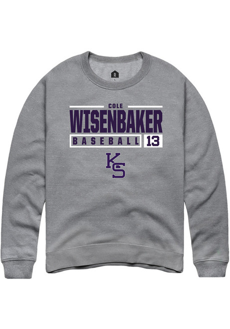 Cole Wisenbaker Rally Mens Graphite K-State Wildcats NIL Stacked Box Crew Sweatshirt
