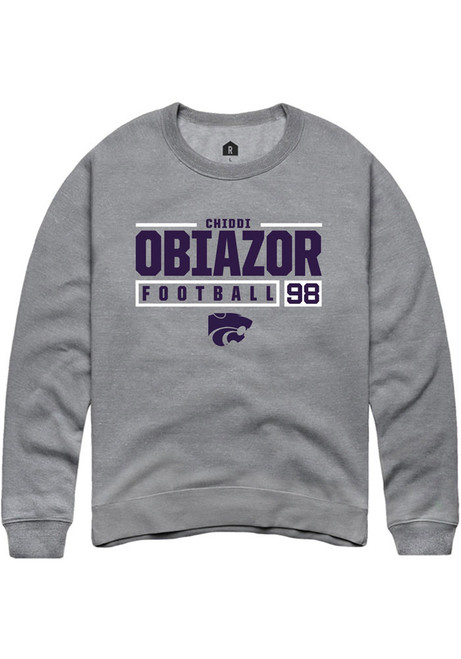 Chiddi Obiazor Rally Mens Graphite K-State Wildcats NIL Stacked Box Crew Sweatshirt