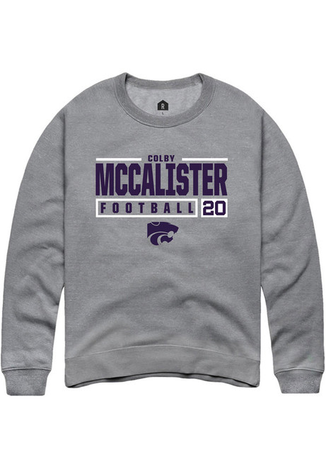Colby McCalister Rally Mens Graphite K-State Wildcats NIL Stacked Box Crew Sweatshirt