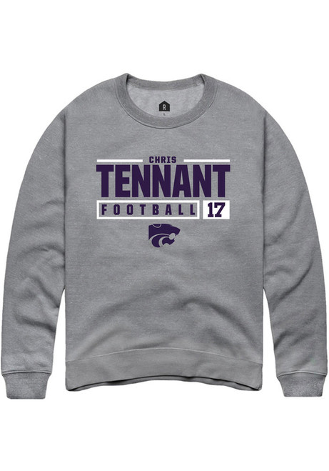 Chris Tennant Rally Mens Graphite K-State Wildcats NIL Stacked Box Crew Sweatshirt