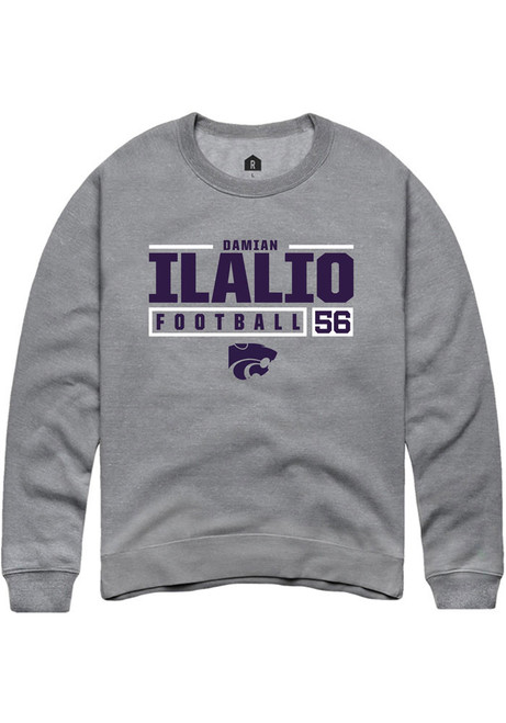 Damian Ilalio Rally Mens Graphite K-State Wildcats NIL Stacked Box Crew Sweatshirt