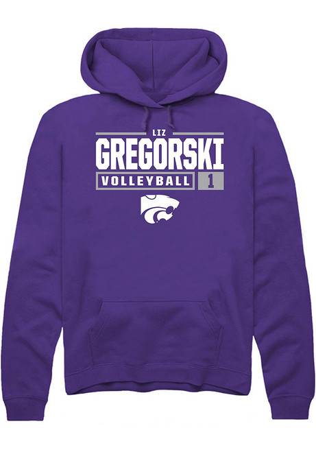 Elizabeth Gregorski Rally Mens Purple K-State Wildcats NIL Stacked Box Hooded Sweatshirt