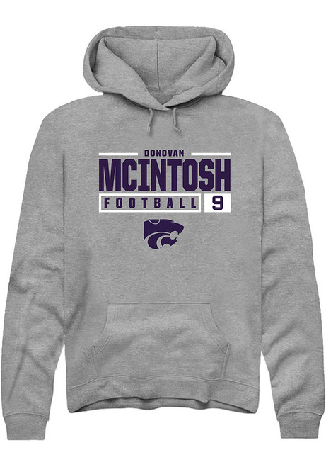 Donovan McIntosh Rally Mens Graphite K-State Wildcats NIL Stacked Box Hooded Sweatshirt