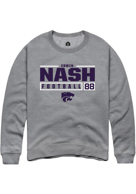 Erwin Nash Rally Mens Graphite K-State Wildcats NIL Stacked Box Crew Sweatshirt