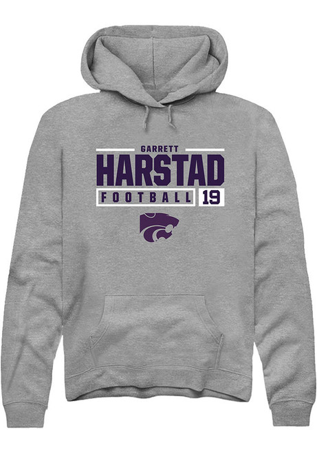 Garrett Harstad Rally Mens Graphite K-State Wildcats NIL Stacked Box Hooded Sweatshirt