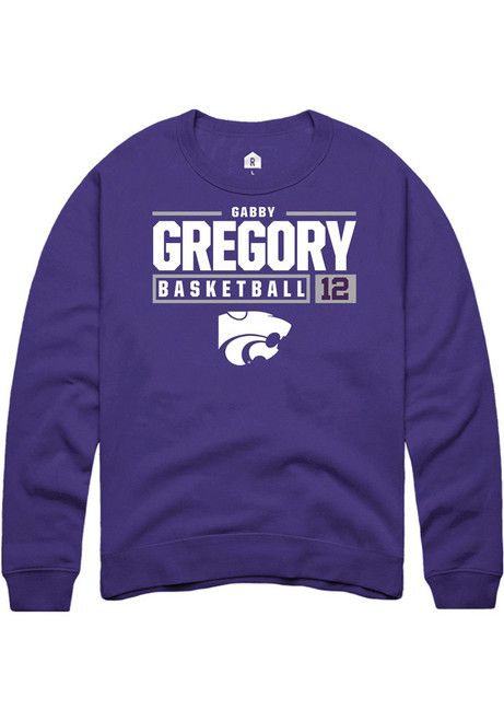 Gabriella Gregory Rally Mens Purple K-State Wildcats NIL Stacked Box Crew Sweatshirt