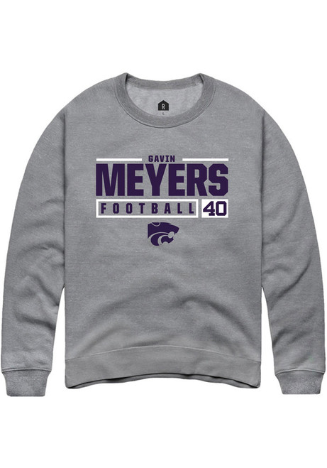 Gavin Meyers Rally Mens Graphite K-State Wildcats NIL Stacked Box Crew Sweatshirt