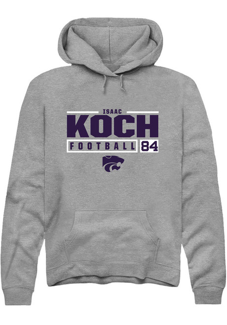 Isaac Koch Rally Mens Graphite K-State Wildcats NIL Stacked Box Hooded Sweatshirt