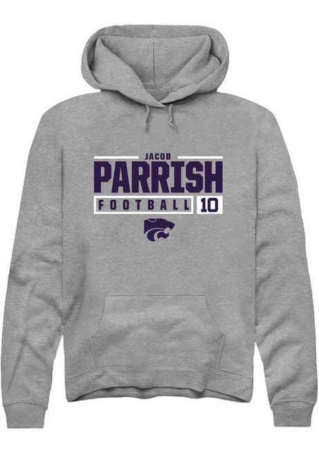 Jacob Parrish Rally Mens Graphite K-State Wildcats NIL Stacked Box Hooded Sweatshirt