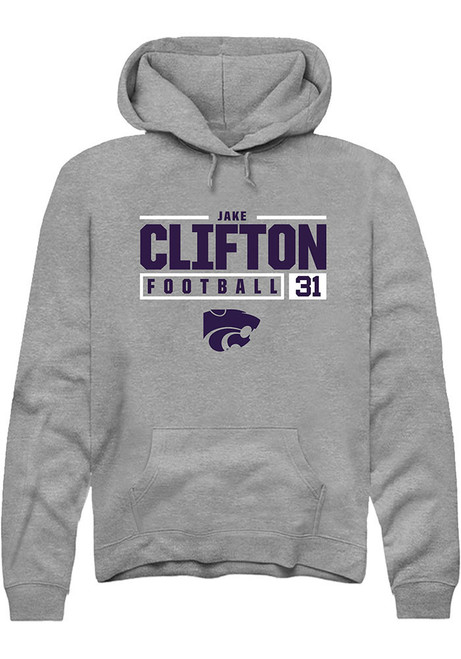 Jake Clifton Rally Mens Graphite K-State Wildcats NIL Stacked Box Hooded Sweatshirt