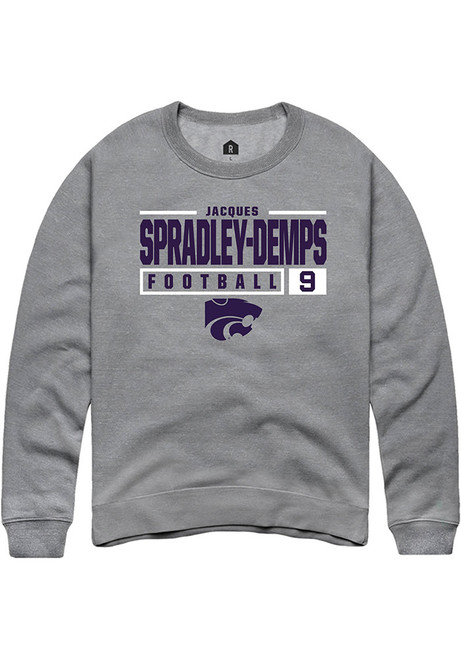 Jacques Spradley-Demps Rally Mens Graphite K-State Wildcats NIL Stacked Box Crew Sweatshirt