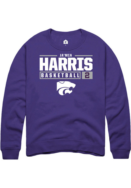 Jamia Harris Rally Mens Purple K-State Wildcats NIL Stacked Box Crew Sweatshirt