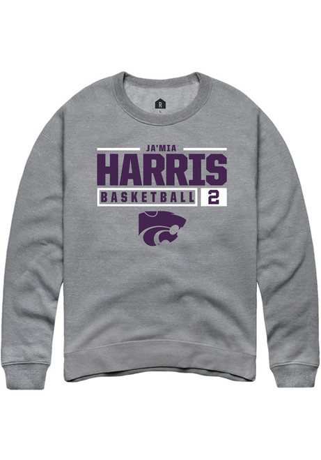 Jamia Harris Rally Mens Graphite K-State Wildcats NIL Stacked Box Crew Sweatshirt