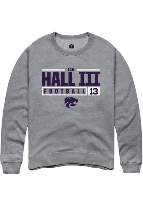 Joe Hall III Rally Mens Graphite K-State Wildcats NIL Stacked Box Crew Sweatshirt