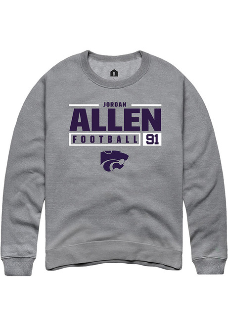 Jordan Allen Rally Mens Graphite K-State Wildcats NIL Stacked Box Crew Sweatshirt