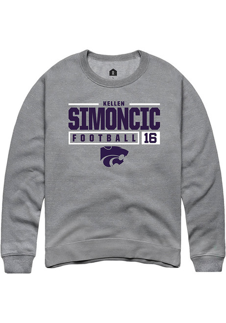 Kellen Simoncic Rally Mens Graphite K-State Wildcats NIL Stacked Box Crew Sweatshirt