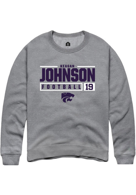 Keagan Johnson Rally Mens Graphite K-State Wildcats NIL Stacked Box Crew Sweatshirt