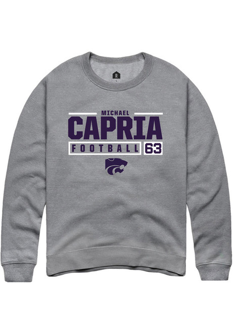 Michael Capria Rally Mens Graphite K-State Wildcats NIL Stacked Box Crew Sweatshirt