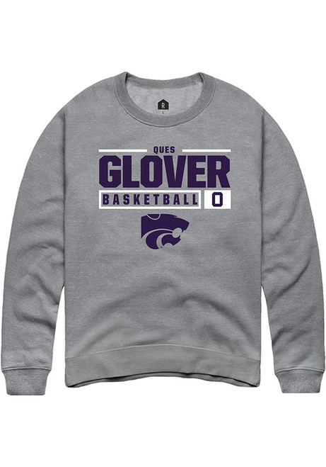 Ques Glover Rally Mens Graphite K-State Wildcats NIL Stacked Box Crew Sweatshirt