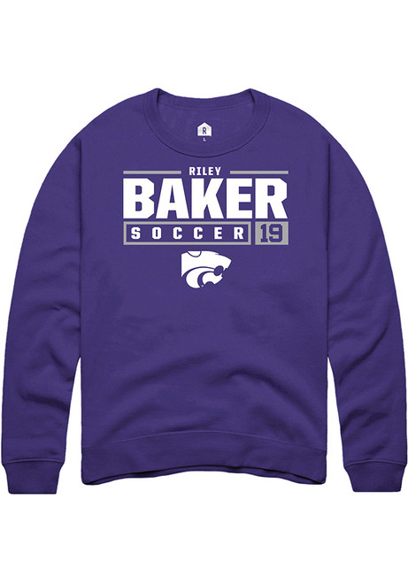 Riley Baker Rally Mens Purple K-State Wildcats NIL Stacked Box Crew Sweatshirt