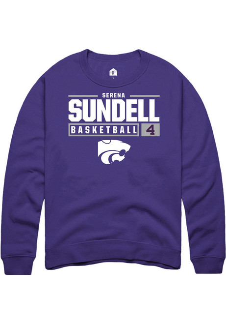 Serena Sundell Rally Mens Purple K-State Wildcats NIL Stacked Box Crew Sweatshirt