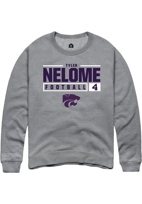 Tyler Nelome Rally Mens Graphite K-State Wildcats NIL Stacked Box Crew Sweatshirt