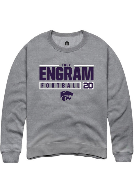 Trey Engram Rally Mens Graphite K-State Wildcats NIL Stacked Box Crew Sweatshirt