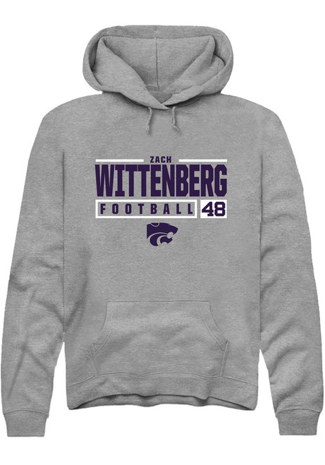 Zach Wittenberg Rally Mens Graphite K-State Wildcats NIL Stacked Box Hooded Sweatshirt