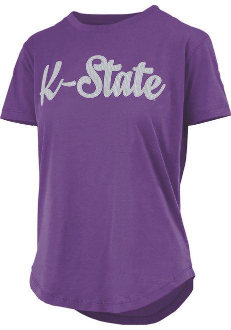 K-State Wildcats Purple Pressbox Script Sequins Short Sleeve T-Shirt