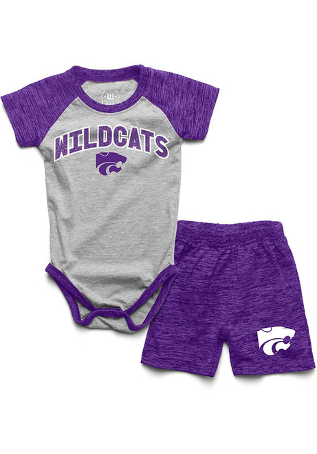 Infant K-State Wildcats Purple Wes and Willy Cloudy Yarn SS Short Top and Bottom Set