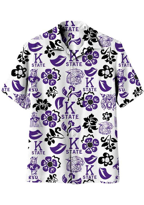 Mens K-State Wildcats White Wes and Willy Vault Floral Short Sleeve Dress Shirt