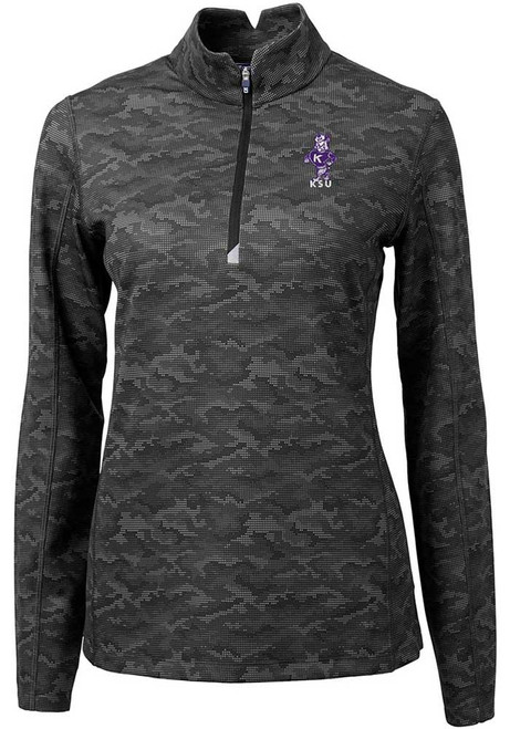 Womens K-State Wildcats Black Cutter and Buck Vault Traverse Camo 1/4 Zip Pullover