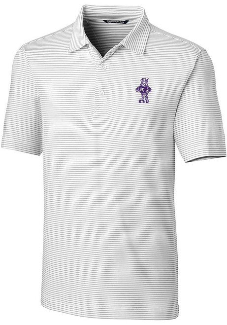 Mens K-State Wildcats White Cutter and Buck Vault Forge Pencil Stripe Short Sleeve Polo Shirt