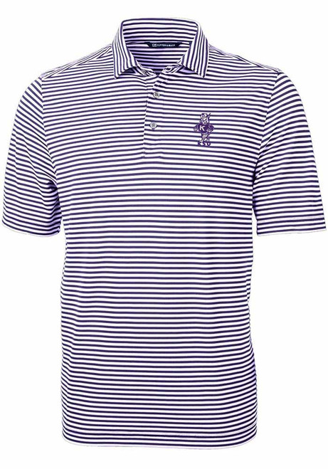 Mens K-State Wildcats Purple Cutter and Buck Vault Virtue Eco Pique Stripe Short Sleeve Polo Shirt
