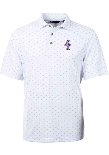 Mens K-State Wildcats White Cutter and Buck Vault Virtue Eco Pique Tile Short Sleeve Polo Shirt